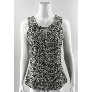 White House Black Market Sleeveless Top Sz Large Black Tan Animal Print Keyhole